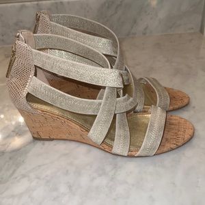 Donald J. Pliner Metallic Gold Stretch Wedge Sandals